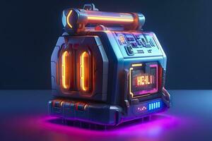 AI generated Modern and Futuristic Neon Digital Gaming Chest in Cartoon Pixar 3D Blender Style. AI Generative photo