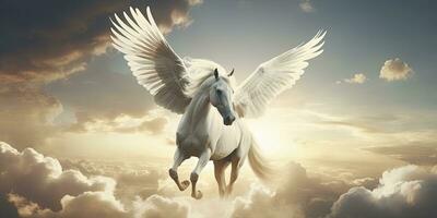 ai generado un blanco caballo con alas. ai generado foto