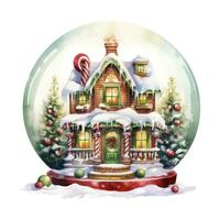 AI generated Winter Christmas festive holiday house with snow in the globe for T-shirt Design. AI Generated photo