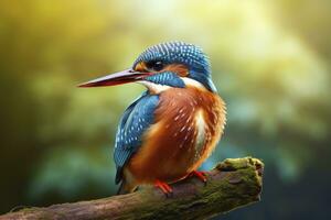 AI generated Kingfisher sitting on the tree branch. AI Generated photo