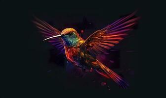 AI generated hummingbird logo with multiple colors flying through the air.  AI Generated photo