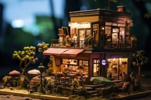 AI generated A charming and cozy coffee shop Set beside a busy highway with Warm and golden sunset light, and a Picturesque sunset view with vibrant colors. AI Generative photo