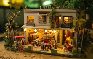 AI generated A charming and cozy coffee shop Set beside a busy highway with Warm and golden sunset light, and a Picturesque sunset view with vibrant colors. AI Generative photo
