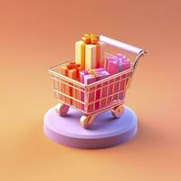 AI generated Light Orange and Pink Shopping Cart with Gift Box Icon. AI Generative photo