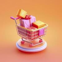 AI generated Light Orange and Pink Shopping Cart with Gift Box Icon. AI Generative photo