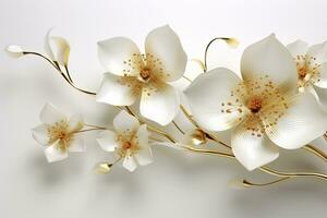 AI generated 3d gold flowers white backgroung. AI Generated photo