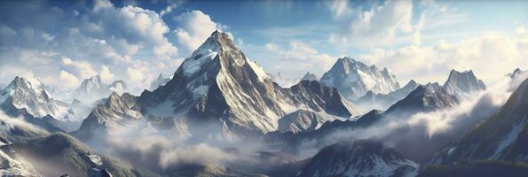 AI generated The beauty of a majestic and snow capped mountain range, with rugged peaks, AI Generative photo