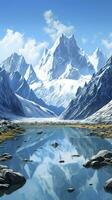 AI generated The beauty of a majestic and snow capped mountain range, with rugged peaks, AI Generative photo