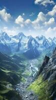 AI generated The beauty of a majestic and snow capped mountain range, with rugged peaks, AI Generative photo