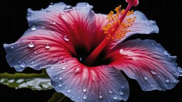 AI generated A hibiscus flower with water a dark background. photo