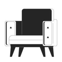 Contemporary geometric armchair black and white 2D line cartoon object. Modern creative furniture isolated vector outline item. Cozy chair. Seating living room monochromatic flat spot illustration