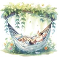 AI generated A sleepy baby zebra in a hammock. watercolor illustrations. AI Generated photo