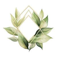 AI generated Watercolor geometry shape wreath with green leaf. AI Generated photo