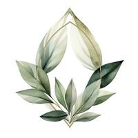 AI generated Watercolor geometry shape wreath with green leaf. AI Generated photo