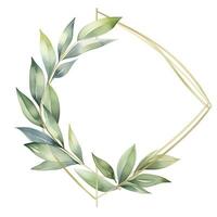 AI generated Watercolor geometry shape wreath with green leaf. AI Generated photo