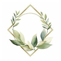 AI generated Watercolor geometry shape wreath with green leaf. AI Generated photo