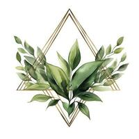 AI generated Watercolor geometry shape wreath with green leaf. AI Generated photo