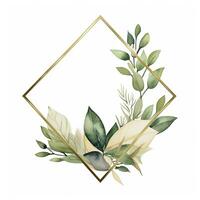 AI generated Watercolor geometry shape wreath with green leaf. AI Generated photo