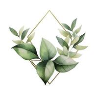 AI generated Watercolor geometry shape wreath with green leaf. AI Generated photo