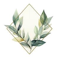 AI generated Watercolor geometry shape wreath with green leaf. AI Generated photo