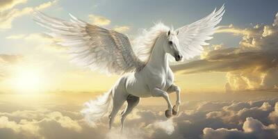 AI generated A white horse with wings. AI Generated photo