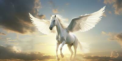 AI generated A white horse with wings. AI Generated photo