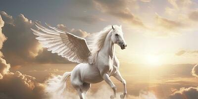 AI generated A white horse with wings. AI Generated photo