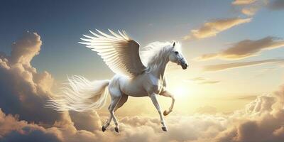 AI generated A white horse with wings. AI Generated photo