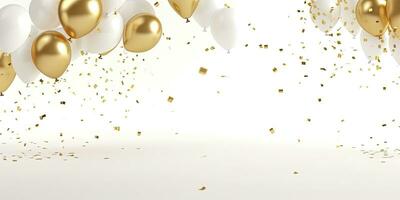 AI generated Golden and white Balloon on white background. photo