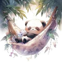 AI generated A sleepy baby panda in a hammock. photo
