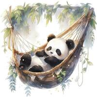 AI generated A sleepy baby panda in a hammock. photo