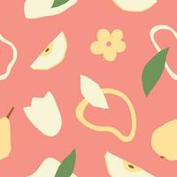 Abstract fruit seamless pattern. Vector pink background perfect for natural product packaging, stationery or textile design