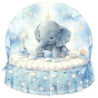 AI generated An elephant on a bed with stars and blankets around the circle. AI Generated photo