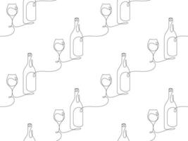 Copa de vino y botella Delgado línea continuo dibujo sin costura antecedentes minimalismo vector