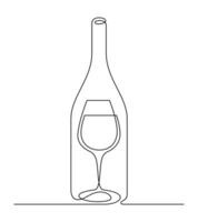 wine minimalism thin line art continuous glassware and bottle illustration vector