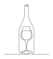 wine minimalism thin line art continuous glassware and bottle illustration vector