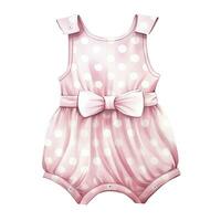 AI generated Pink baby girl romper in watercolors on a white background. AI Generated photo