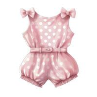 AI generated Pink baby girl romper in watercolors on a white background. AI Generated photo