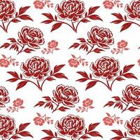 Seamless Pattern of Detailed Red Roses and Varied Leaves on a White Background vector