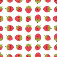 Cute happy strawberries seamless pattern vector