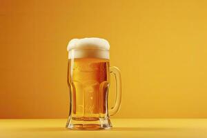 AI generated Beer glass with full beer isolated with a yellow background. AI Generated photo