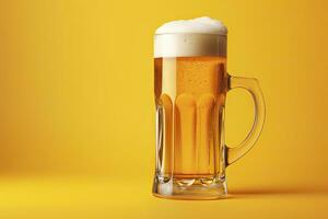 AI generated Beer glass with full beer isolated with a yellow background. AI Generated photo