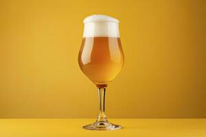 AI generated Beer glass with full beer isolated with a yellow background. AI Generated photo