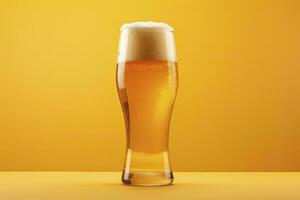 ai generado cerveza vaso con lleno cerveza aislado con un amarillo antecedentes. ai generado foto