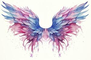 AI generated Beautiful magic watercolor blue pink wings. AI Generated photo