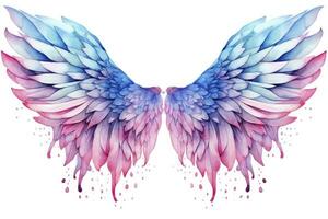 AI generated Beautiful magic watercolor blue pink wings. AI Generated photo