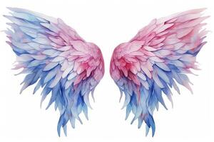 AI generated Beautiful magic watercolor blue pink wings. AI Generated photo