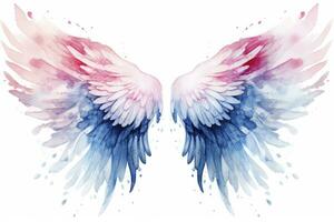 AI generated Beautiful magic watercolor blue pink wings. AI Generated photo