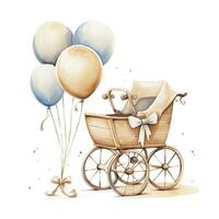 AI generated Watercolor Baby carriage Clipart on white background. AI Generated photo