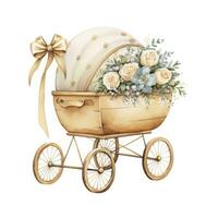 AI generated Watercolor Baby carriage Clipart on white background. AI Generated photo